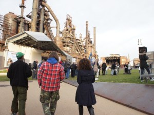 Touchstone company members stepping out into Town Square to gather stories.